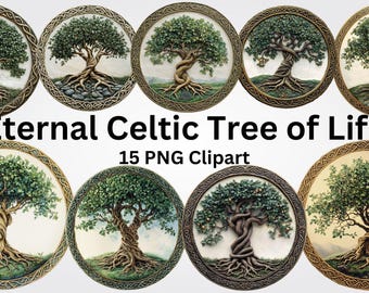 Árbol de la Vida Celta: Imágenes PNG con bordes dorados (15 archivos)
