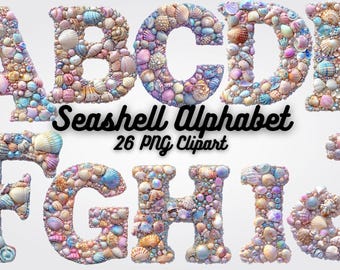 Seashell Alphabet Clipart: Coastal Letters PNG (Digital Download)