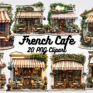 French Cafe Clipart: 20 Parisian PNG Images for Vintage Decor (Digital Download)