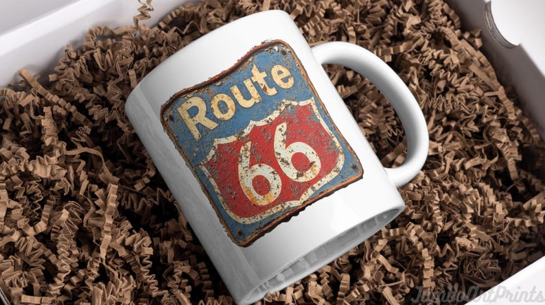 Route 66-skylt Clipart: Vintage Americana PNG (digital nedladdning) bild 3