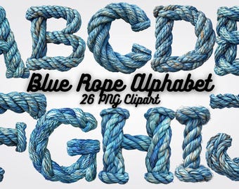 Blue Rope Alphabet Clipart: Nautical PNG Letters (Digital Download)