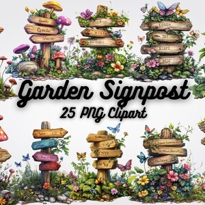 Garden Signpost Clipart, Rustic Garden Signs PNG, Vintage Wood Sign ...