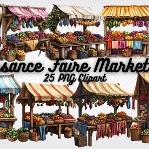 Renaissance Faire Clipart: Medieval Market Stalls, Festival Tents (Digital Download, 12x12&quot;)