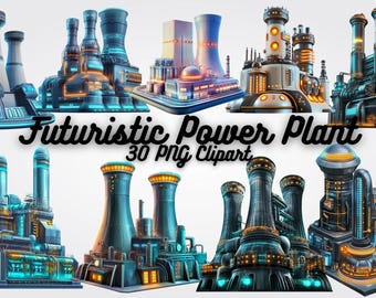 Futuristic Power Plant Clipart: Sci-Fi Energy PNG Graphics (Digital  Download)