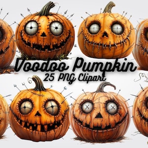 Voodoo Pumpkin Clipart Set: Gothic Halloween PNG Images (Digital Download