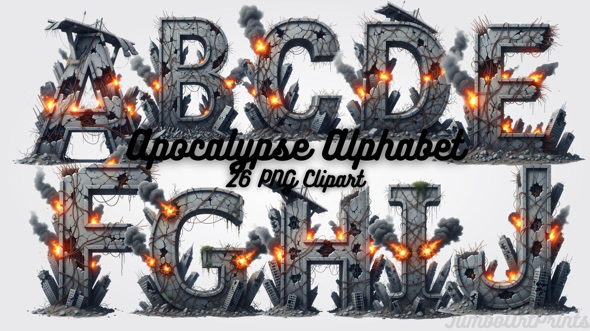 Apocalypse Letter Clipart – Grunge Post-apocalyptic PNG Alphabet ...