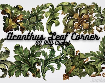 Acanthus Leaf Corner Clipart – Classical Floral Scroll Design (60 PNG, PDF Download)