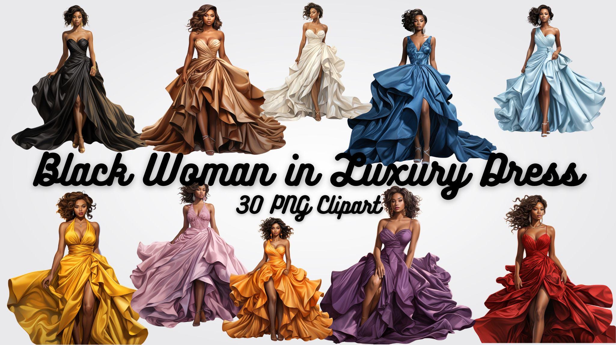 white christmas dresses Fashion Clipart, Black woman evening gown, sisters, friends, Sublimati –  MUJKA CLIPARTS main image 0