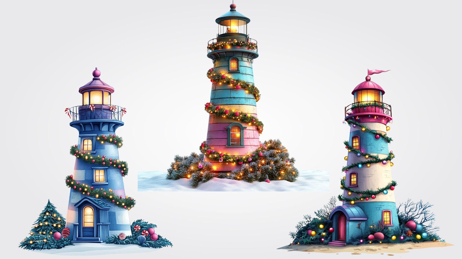 35 Christmas Lighthouse Clipart, Nautical Christmas,png Transparent ...
