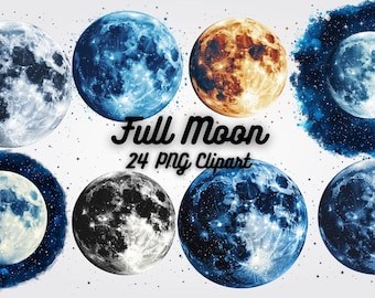 Mystieke volle maan PNG-afbeeldingen, hemelse afbeeldingen (digitale download)