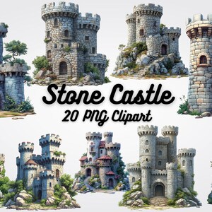 20 Stone Castle Clipart, High-Quality PNG Images of Stone Castles - Perfect for Invitations, Prints, Fantasy Decor, and Digital Projects