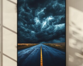 Stormy Highway Landscape Print: Moody Thunderstorm Road (Digital Download)
