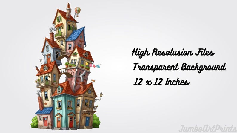 Whimsical Stacked Houses Clipart – Fairy Tale Village PNG (digital ...