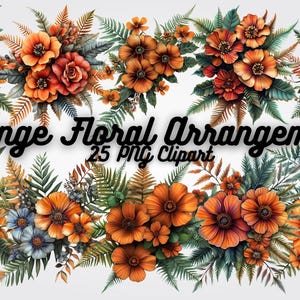Clipart floral naranja en acuarela: Diseño de invitación de boda (Descarga digital)