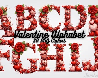 Valentine Alphabet Clipart - Love Letters PNG, Romantic ABC Font Heart Valentine