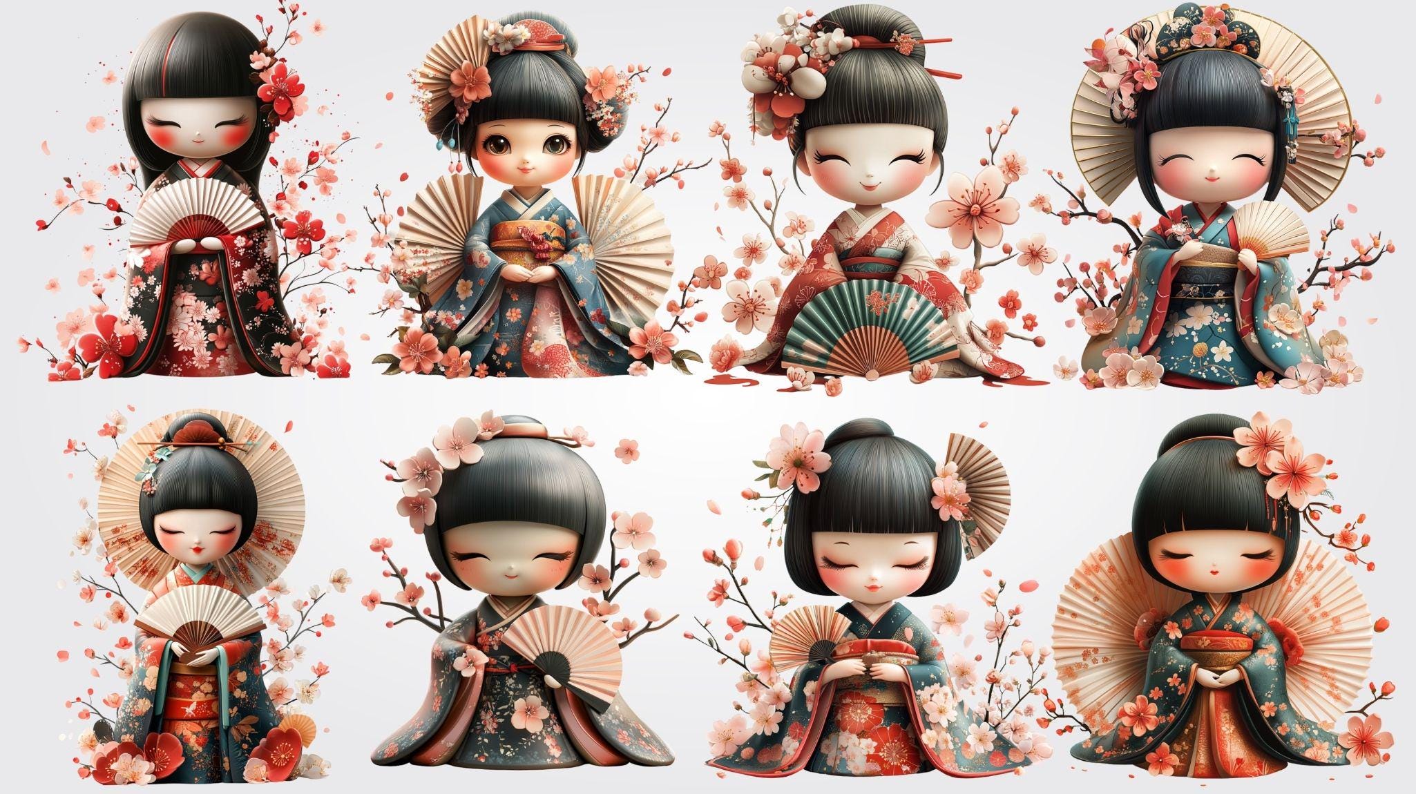 Blossom Kokeshi Clipart PNG, Japanese Doll Illustration, Kawaii Girl ...