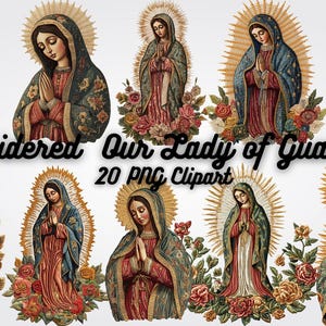 Our Lady of Guadalupe Embroidered Clipart: Catholic PNG Graphics (Digital Download)