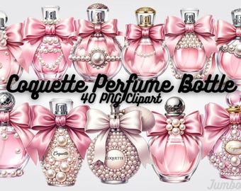Grafika z flakonem perfum Coquette - Pearl Bow PNG, luksusowa dziewczęca grafika estetyczna perfum