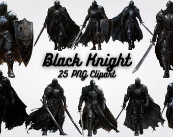 Black Knight Clipart: Medieval Gothic Warrior PNG Graphics (Digital Download)