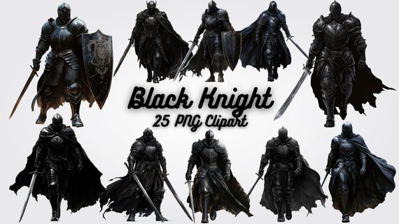 Black Knight Clipart: Medieval Gothic Warrior PNG Graphics