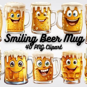 Smiling Beer Mug Clipart, Cute Beer Glass Digital Art, Fun Alcohol Party Graphics, Printable Invitations, Sublimation & Sticker Designs