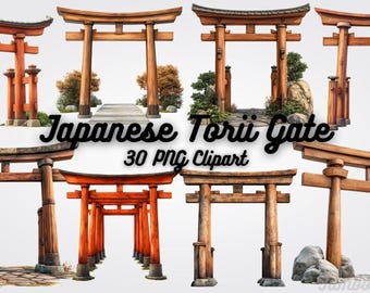 Clipart de Portão Torii Japonês: PNGs de Textura de Madeira (Download Digital 12x12)