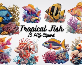 15 Imagens PNG de Peixes Tropicais, Oceano (Download Digital)