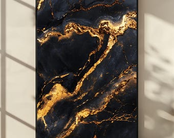 Arte mural de mármol negro y dorado: Textura abstracta de lujo (Descarga digital)