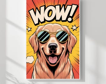 Funny Dog Pop Art Print, Retro Comic Style, Commercial Use (Digital Download)