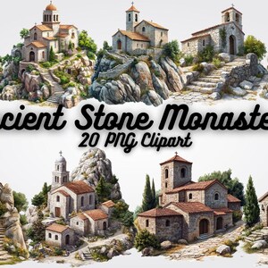 Stone Monastery Clipart: Medieval Architecture PNG (Digital Download)