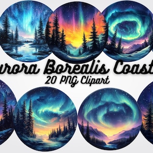 20 Aurora Borealis Coaster Clipart,Aurora Borealis Clipart, Stunning Northern Lights PNG Designs for Invitations, Prints, & Digital Projects