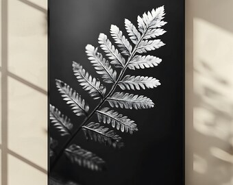 Minimalist Fern Leaf Print: Black and White Macro Photography (Digital Download)