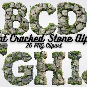 Cracked Stone Alphabet PNG: Ancient Rock Letter Clipart (Digital Download, 5 ZIP Files)