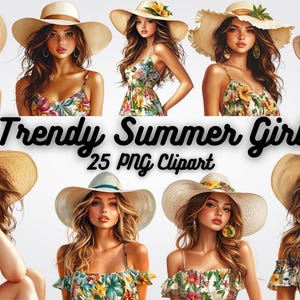 Summer Girl Clipart: 25 Fashionable Beach Girl PNGs (Digital Download)