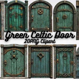 Celtic Door Clipart: Green Medieval Gate PNG (Digital Download, 12x12&quot;)