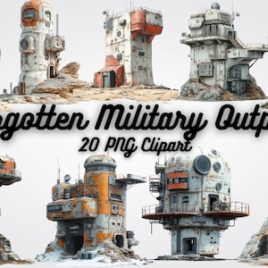 Sci-Fi Military Outpost Clipart: 20 PNG Digital Download, Space Base Art