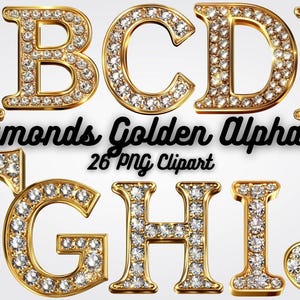 Diamant Glitzer Alphabet PNG: Luxus Gold Schrift, funkelndes Monogramm Clipart (digitaler Download)