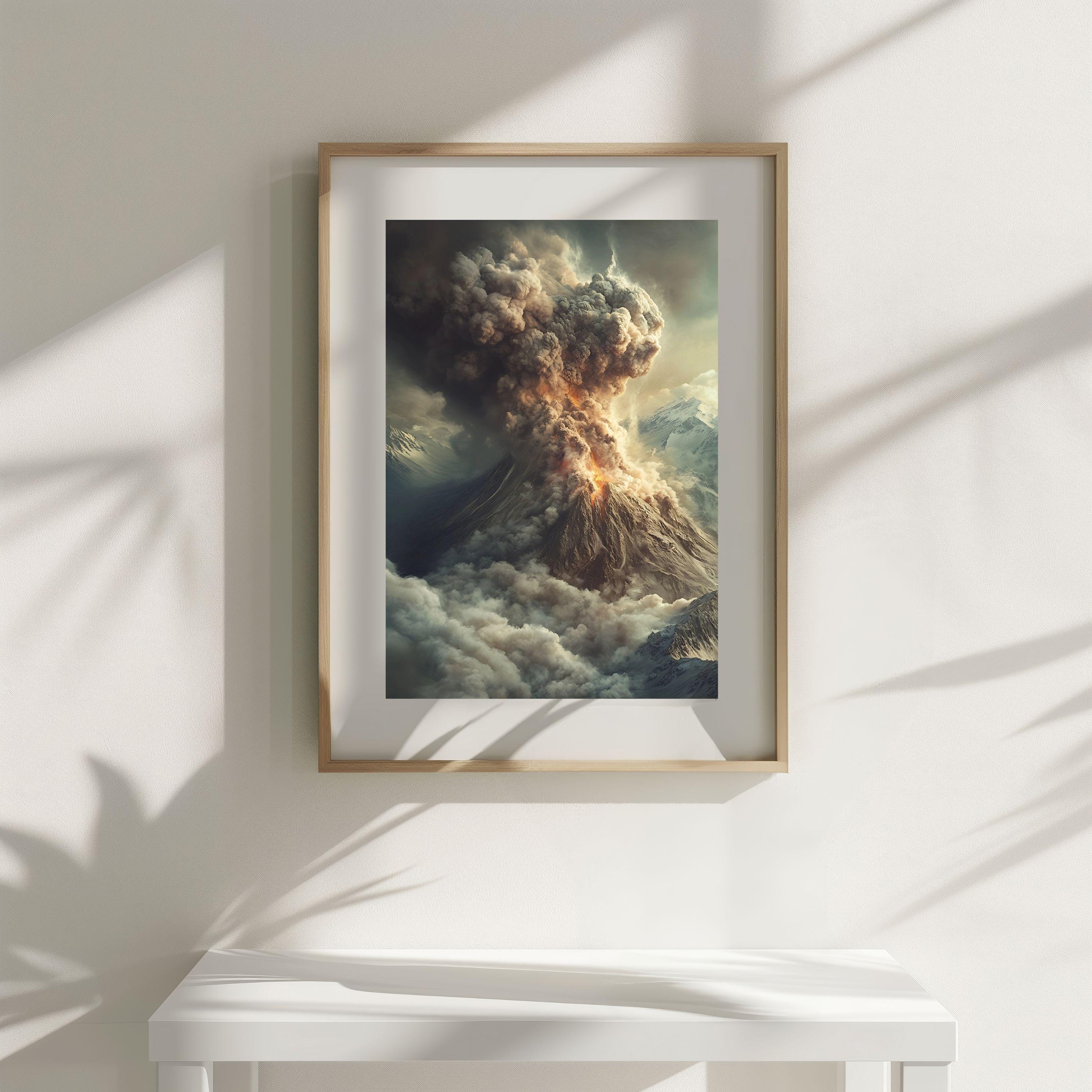 火山噴火プリントセット：素朴な風景の壁アート（商用利用、デジタル