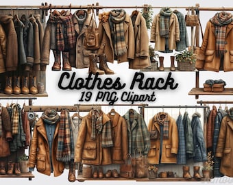 Clothes Rack Clipart: 19 PNG Fashion Wardrobe Graphics (Digital Download)
