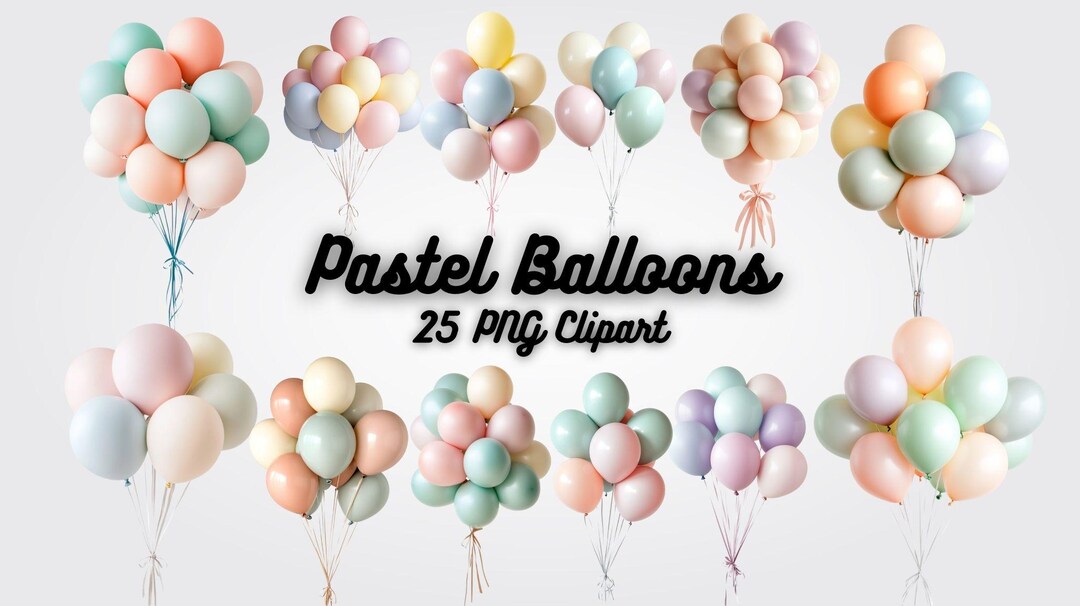 Pastel Balloons Clipart: Watercolor PNG Graphics (digital Download) - Etsy