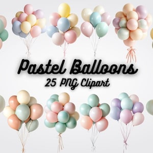 Pastel Balloons Clipart, Soft Color Balloon PNG, Birthday Party Decor, Baby Shower Graphics, Watercolor Floating Balloons, Digital Download