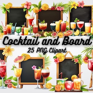 Clipart cocktail et planche, clipart boisson de haute qualité 25 PNG, fête estivale, menu de bar, invitations graphiques, motifs par sublimation, impressions