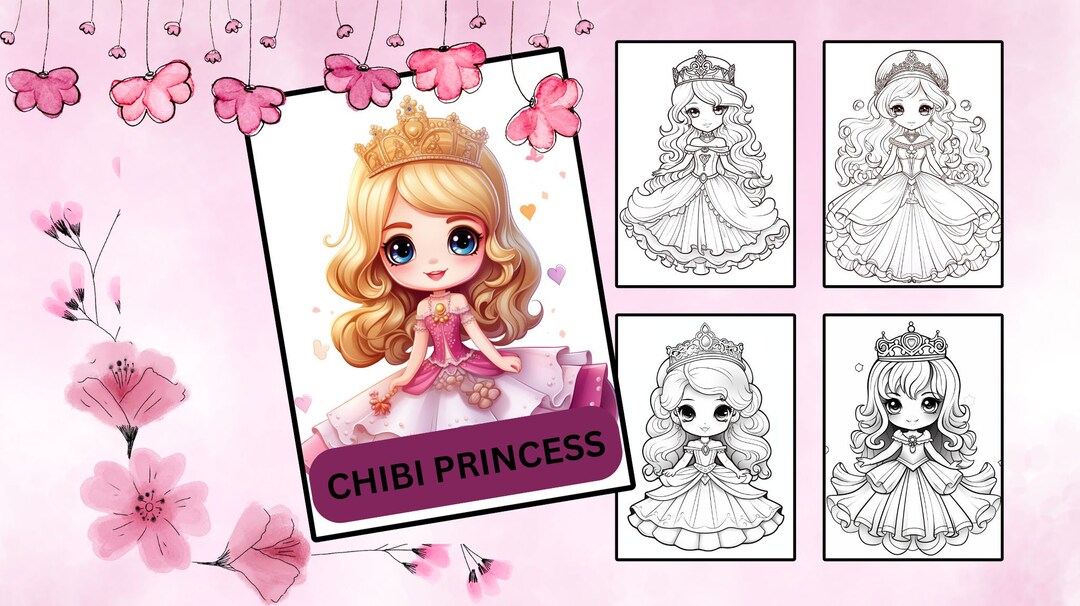 Chibi Princess Coloring Pages for Kids, 50 Coloring Pages, Princess ...