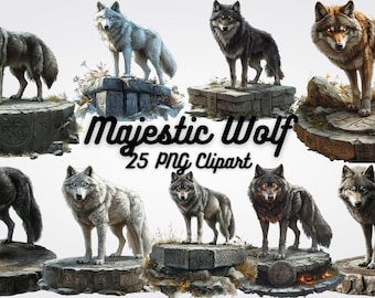 25 Majestic Wolf Clipart: PNG Animal Illustrations (Digital Art)