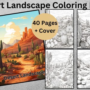 40 Desert Landscape Coloring Pages,Grayscale Desert Coloring Book for Kids and Adults, Cactus Landscape Coloring Page, Instant Download PDF