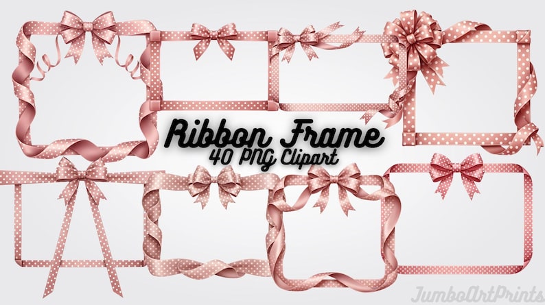 Pink Ribbon Frame R Blush Pink Ribbon Frame Clipart PNG - Polka-dot Bow Frames Digital ...