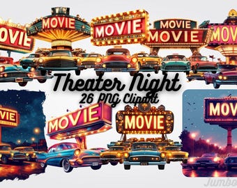 Retro Drive-In Theater Clipart -26 Drive-In Movie PNG Graphics
