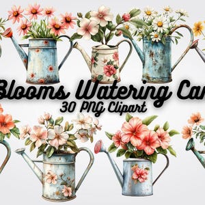 Blooms Watering Can Clipart, Vintage Floral Watering Can PNG, Antique Watering Can, Rustic Garden Flowers Digital Art for Sublimation,Prints