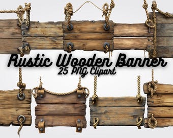 Rustikales Holz Banner Clipart: Vintage Zeichen PNG Set (Digitaler Download)