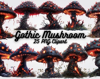 Gothic Mushroom Clipart Bundle: Witchy Forest PNG Images (Digital Download